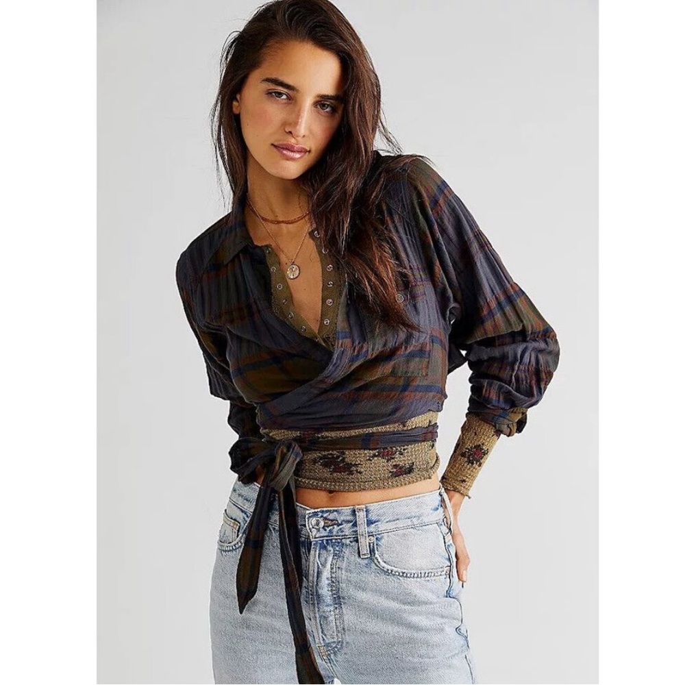 Free People dark plaid wrap too